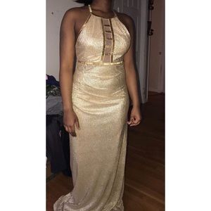 Long gold prom formal dress